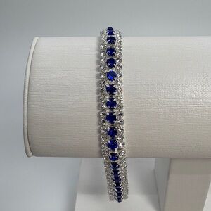 Blue And Clear Crystal Rhinestone Bridal Prom Tennis Bracelet